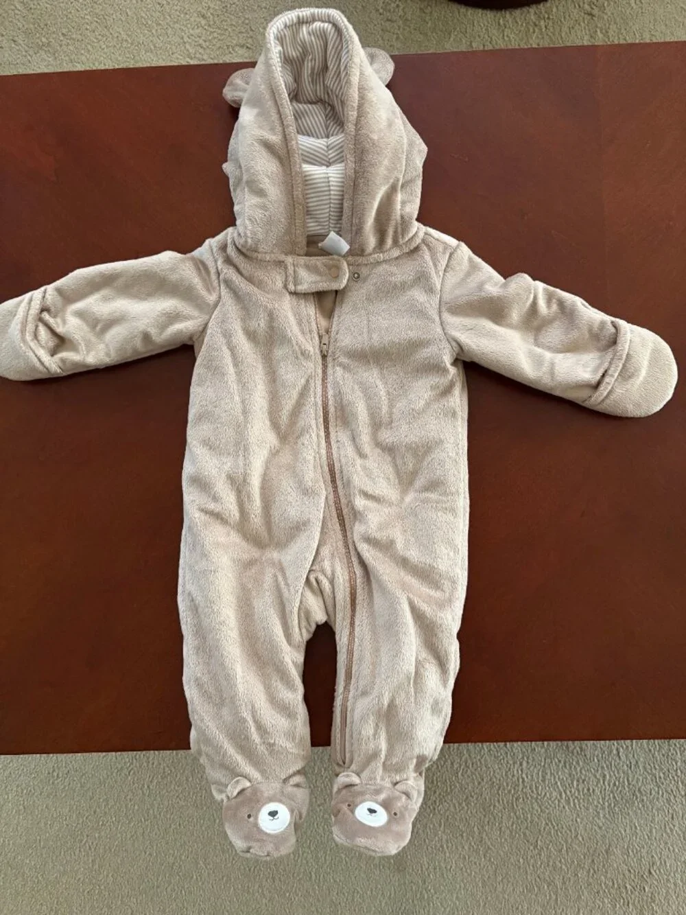 Carter's Just One You Bear Jumper Brown 6M Hooded NWOT Fuzzy Pajamas Sleeper